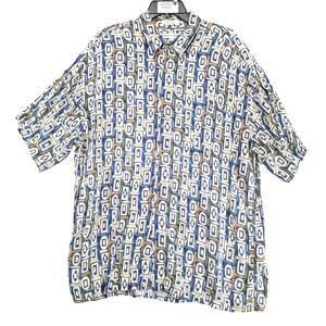 Vtg Pierre Cardin Tribal Geometric Shirt Men's XL Button Up Rayon Hawaiian Korea
